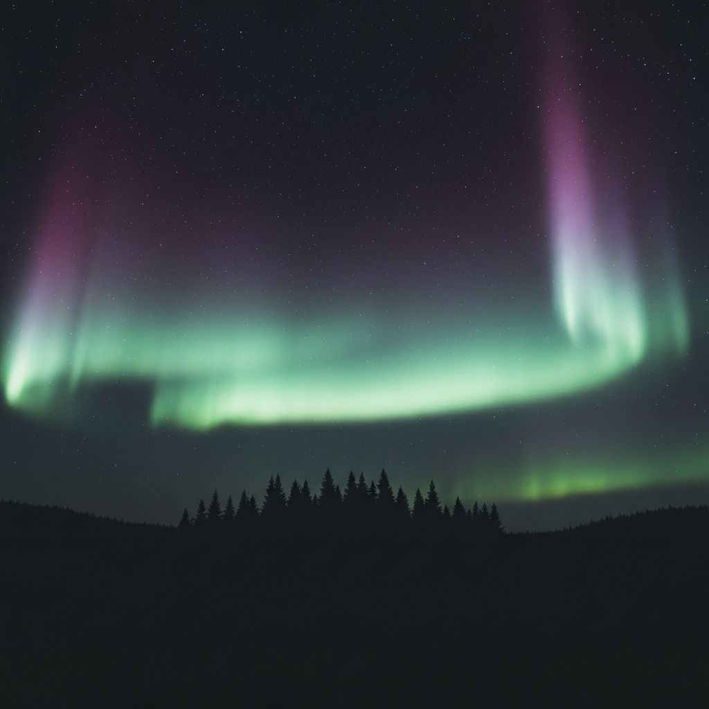 Night forest with aurora